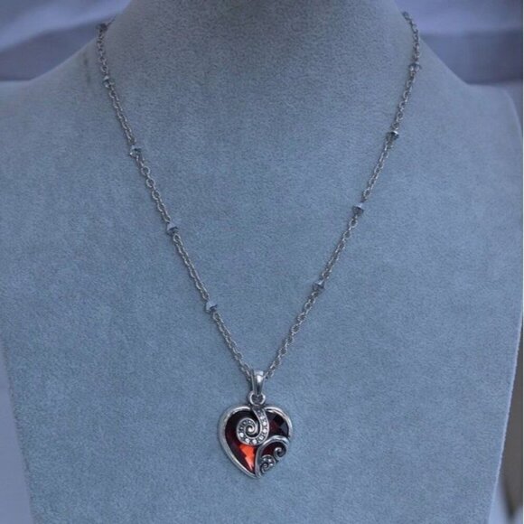 Brighton CUPIDS LOVE Swarovski Crystal Silver Plated Retired Necklace Red Heart - Picture 4 of 9